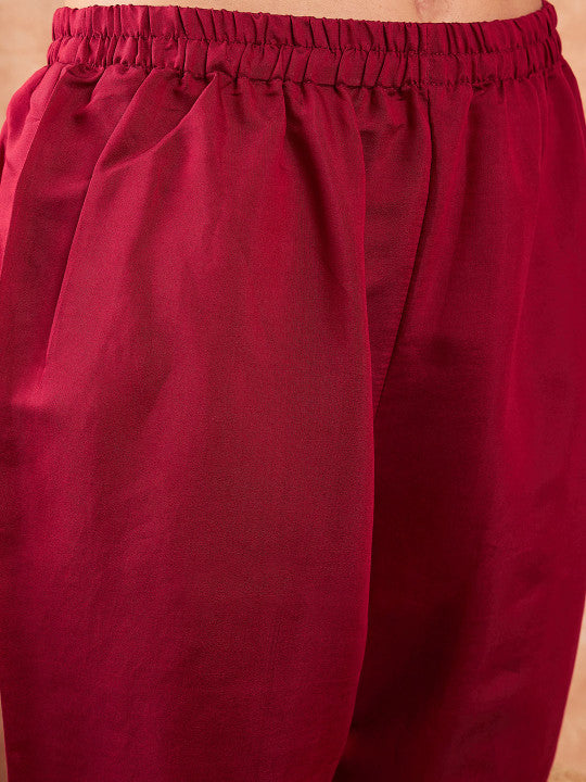 Indo Era Embroidered A-Line Kurta With Trousers & Dupatta
