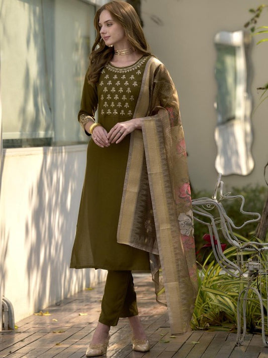 ZIRVI Women Yoke Design Regular Kurta with Trousers & With Dupatta