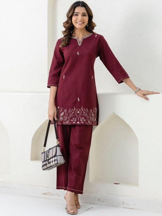 AUTUMN LANE Embroidered Shirt Collar Top With Trousers Co-Ords