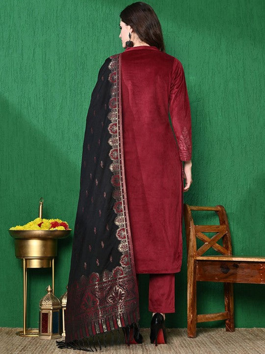 Floral Printed Winter Velvet Kurta