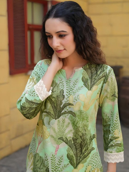 Printed Pure Cotton Tunic & Trousers Co-Ords