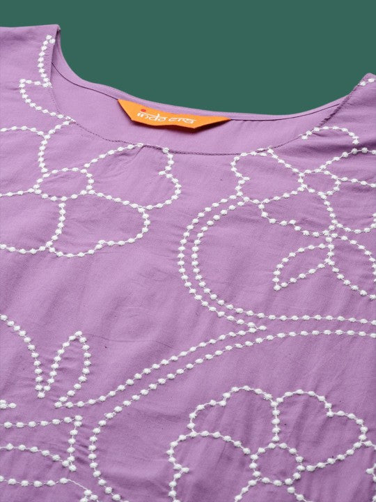 Indo Era Embroidered Pure Cotton Top With Trousers Co-Ords