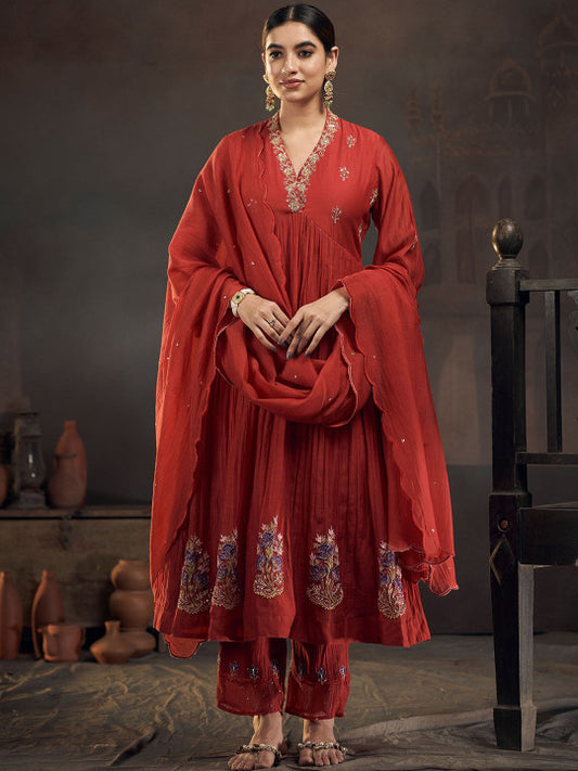 HIRIKA&DHRUTI Women Embroidered Chanderi Silk Kurta with Harem Pants & With Dupatta