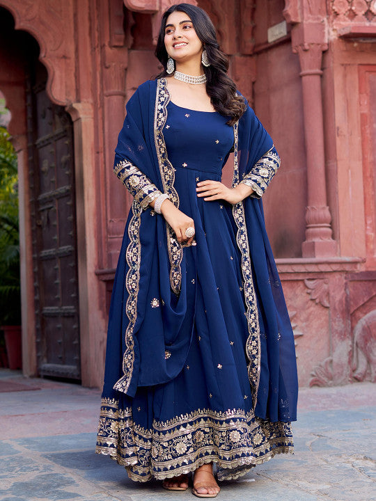 all about you Women Ethnic Motifs Embroidered Anarkali Kurta with Trousers & Dupatta