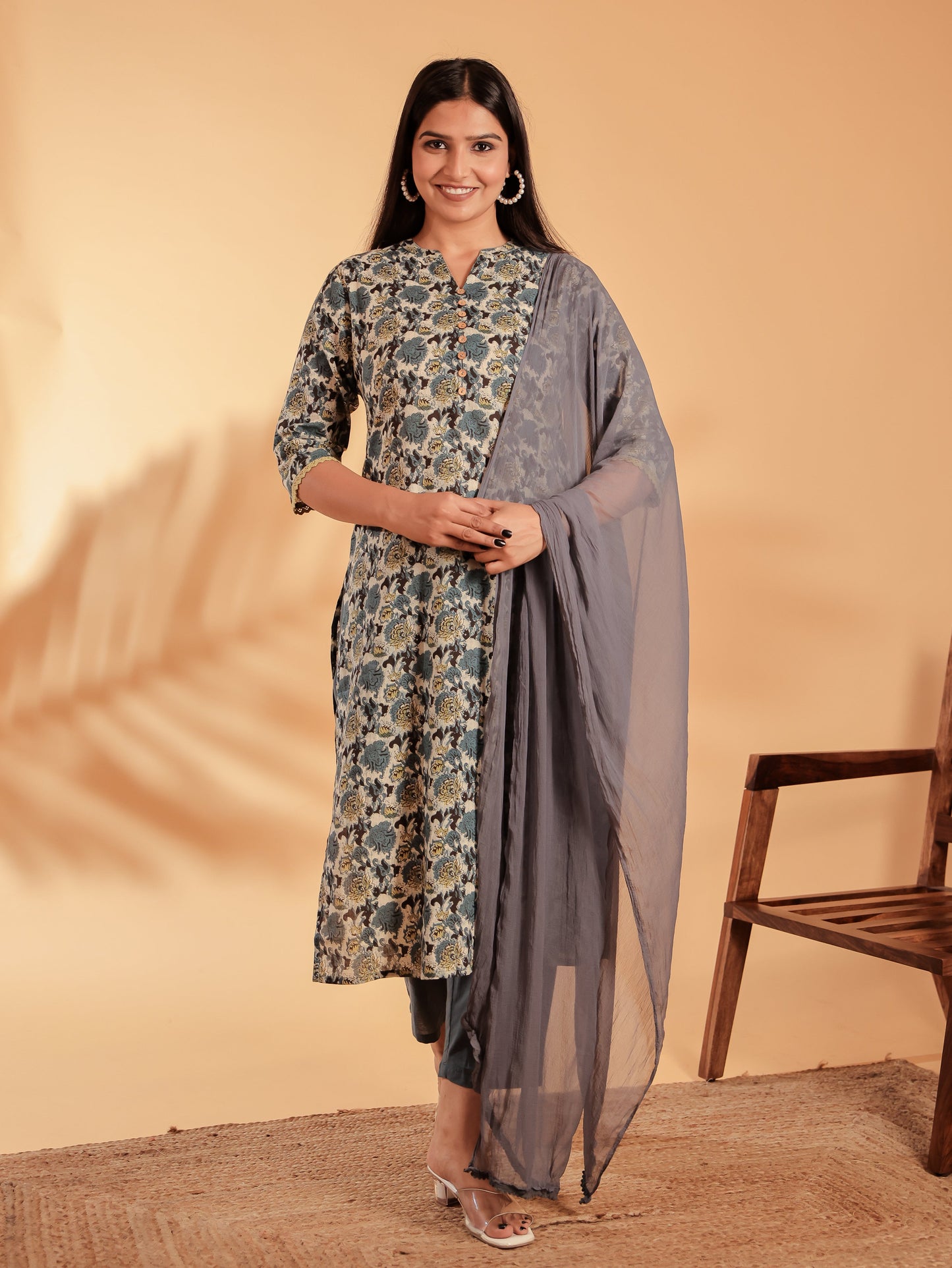 Chiffon Solid grey Dupatta