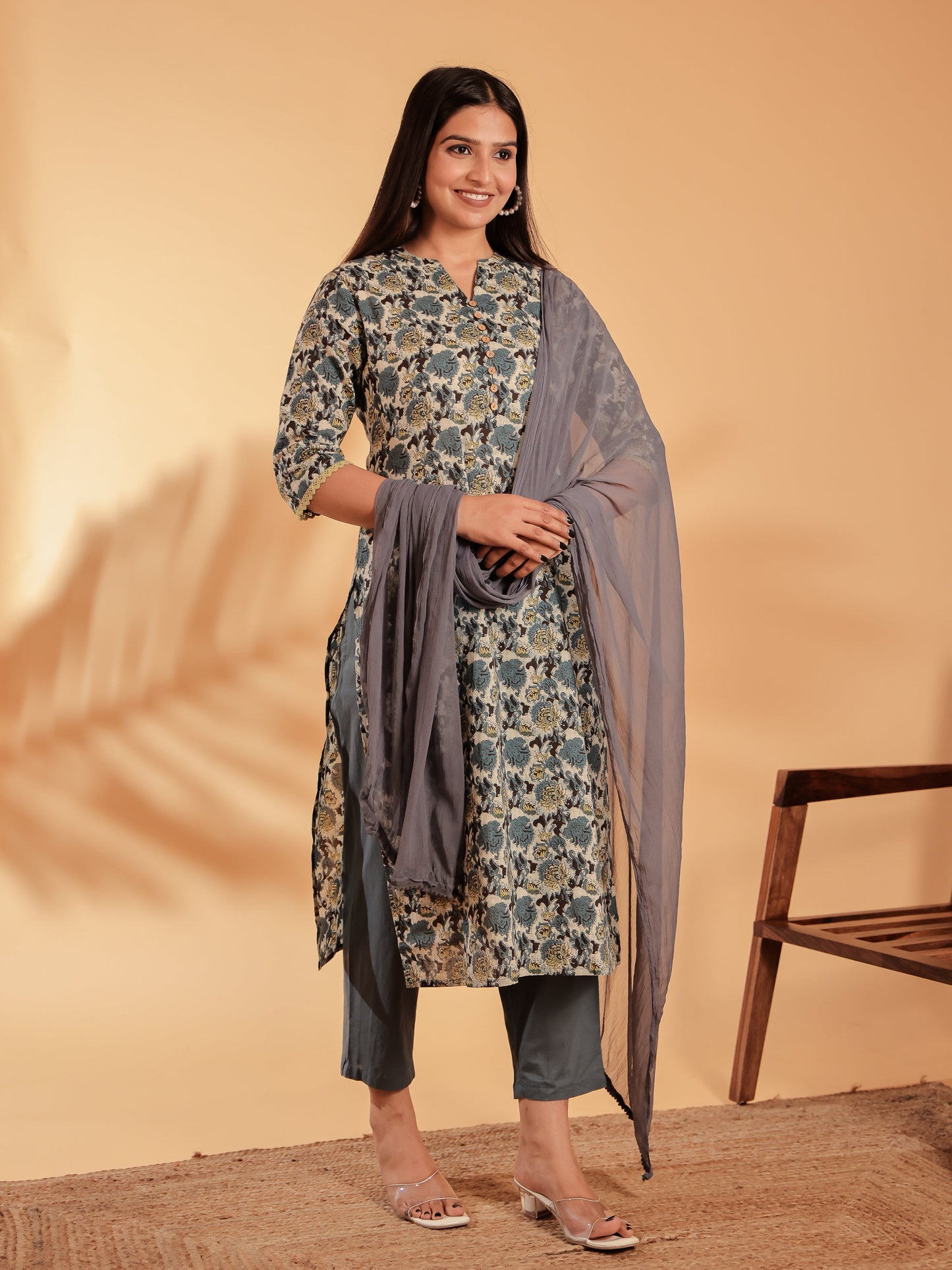 Chiffon Solid grey Dupatta
