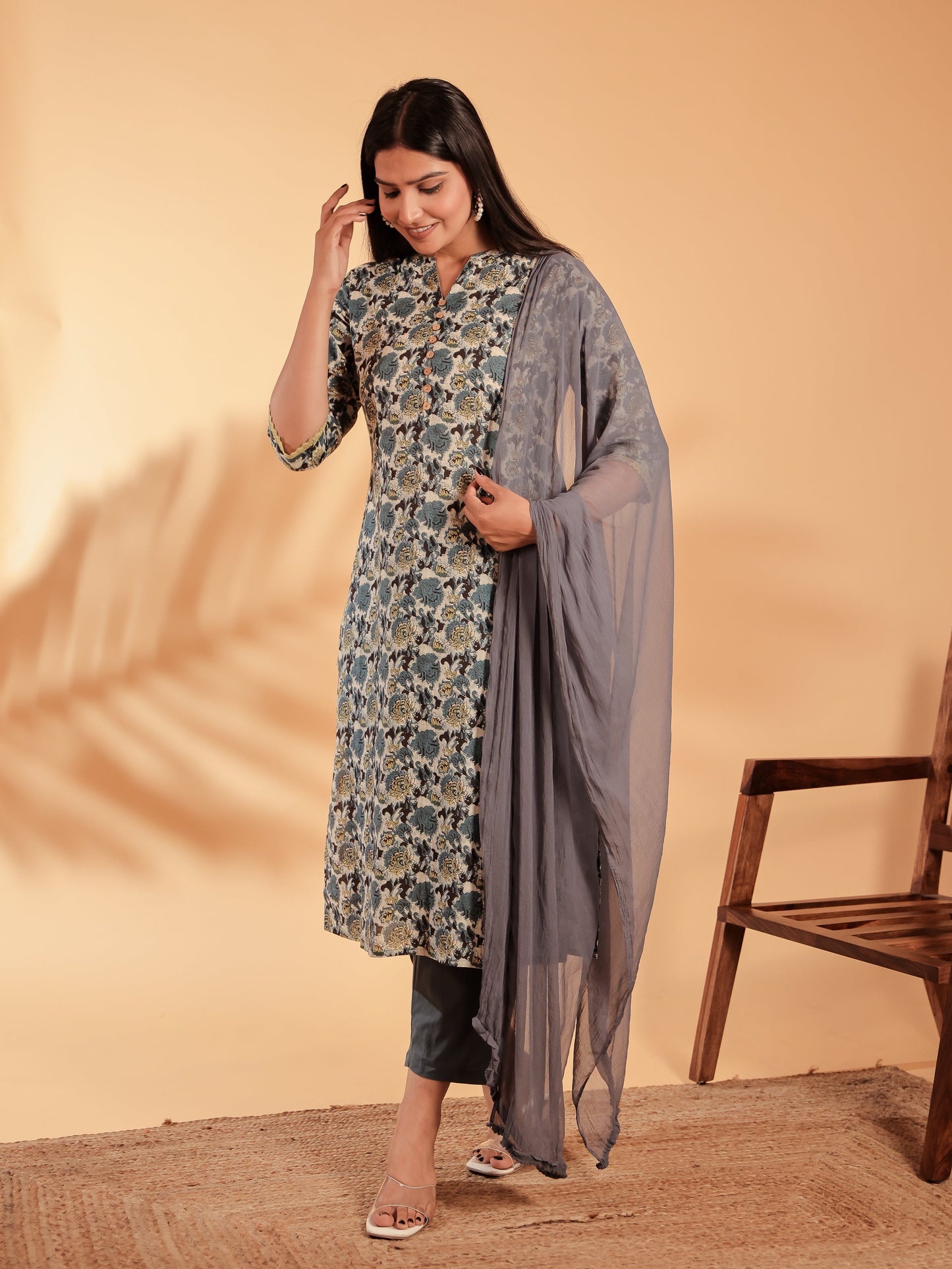 Chiffon Solid grey Dupatta