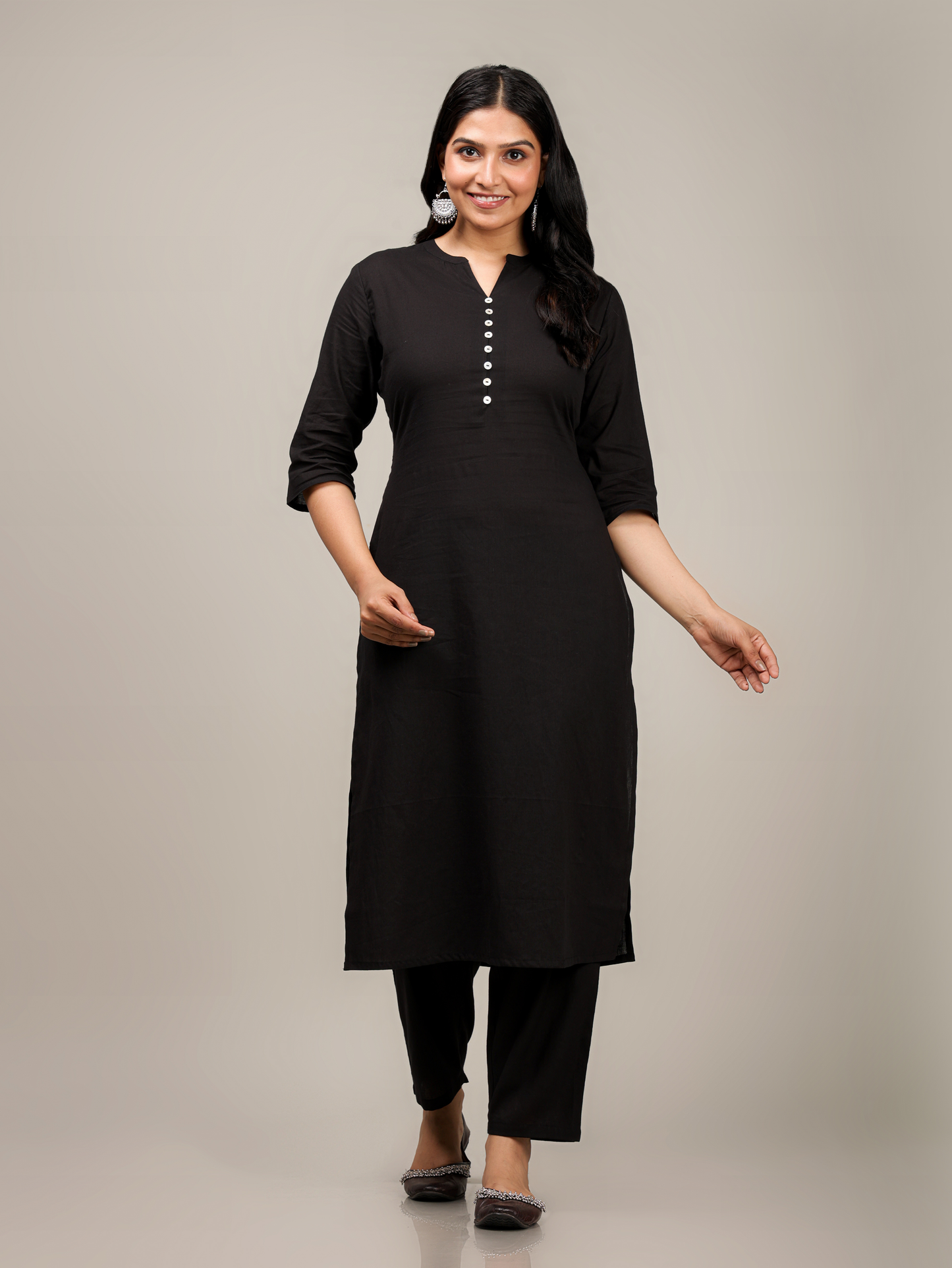 Soft Cotton Solid Straight Black Kurta