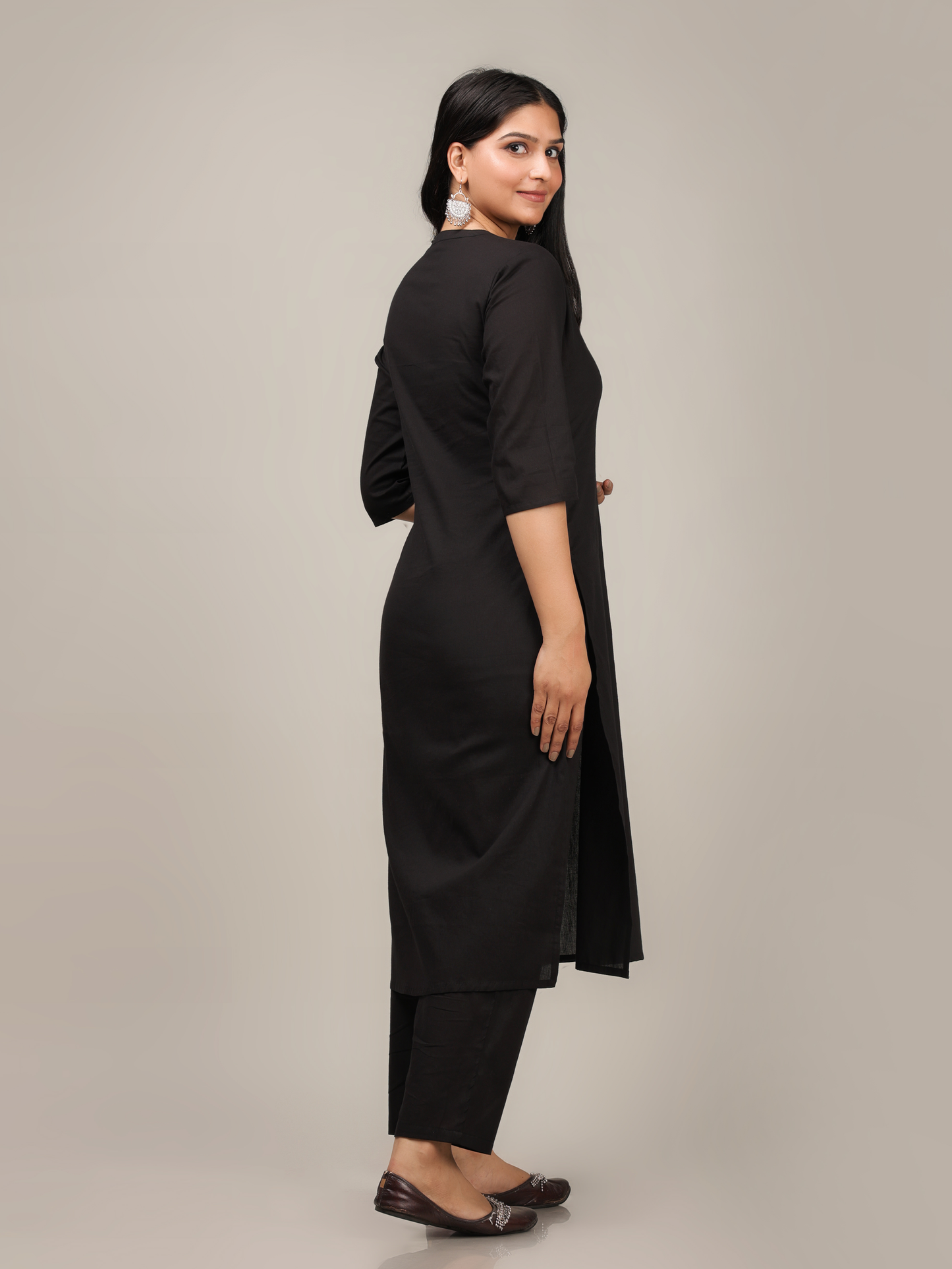 Soft Cotton Solid Straight Black Kurta