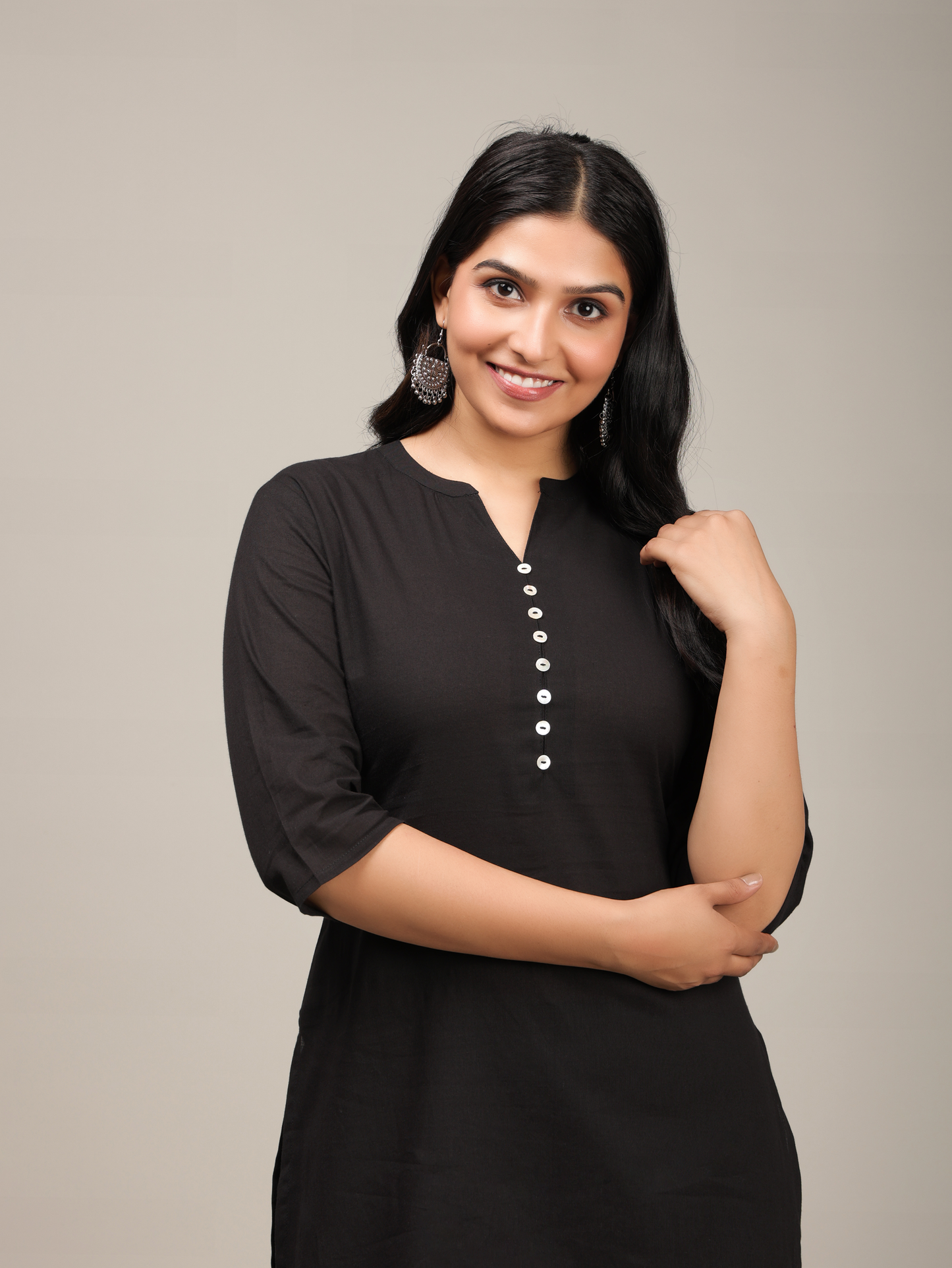 Soft Cotton Solid Straight Black Kurta