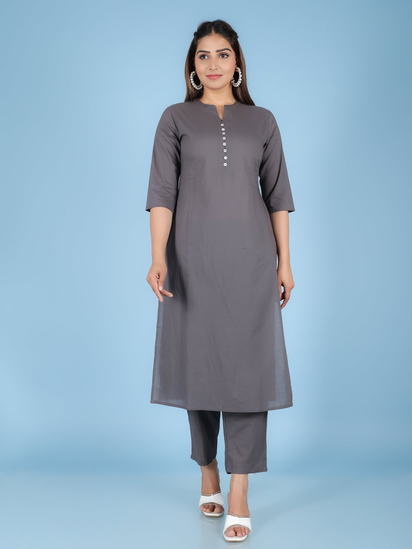 Soft Cotton Solid Straight Grey Kurta