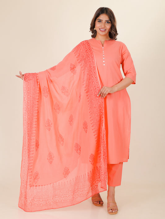 Voile Cotton Hand-Block Red Dupatta
