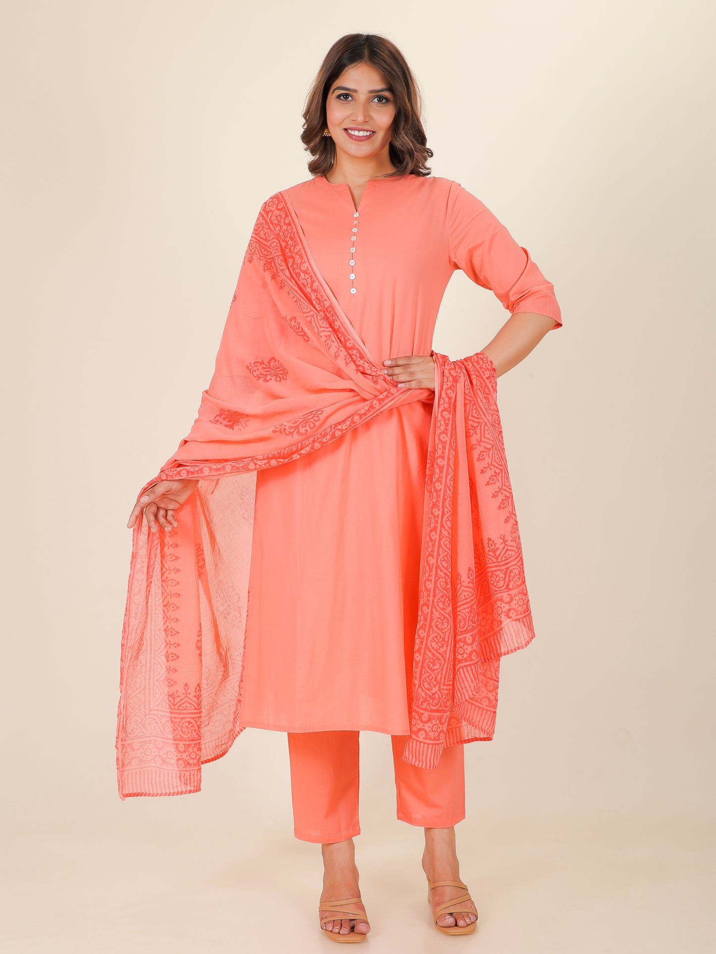 Voile Cotton Hand-Block Red Dupatta