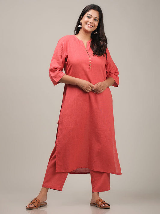 Natural Cotton Solid Straight Red Kurta