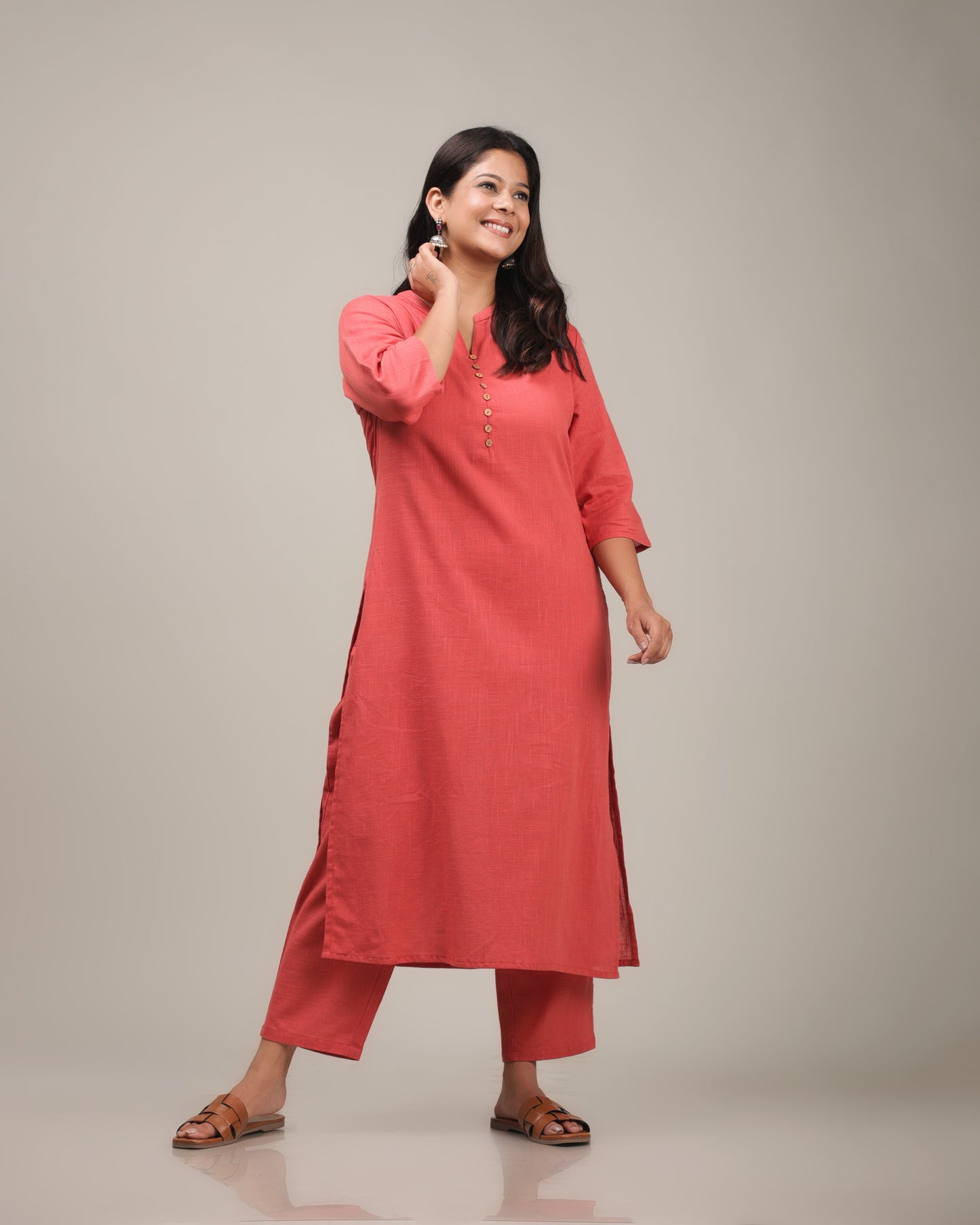 Natural Cotton Solid Straight Red Kurta