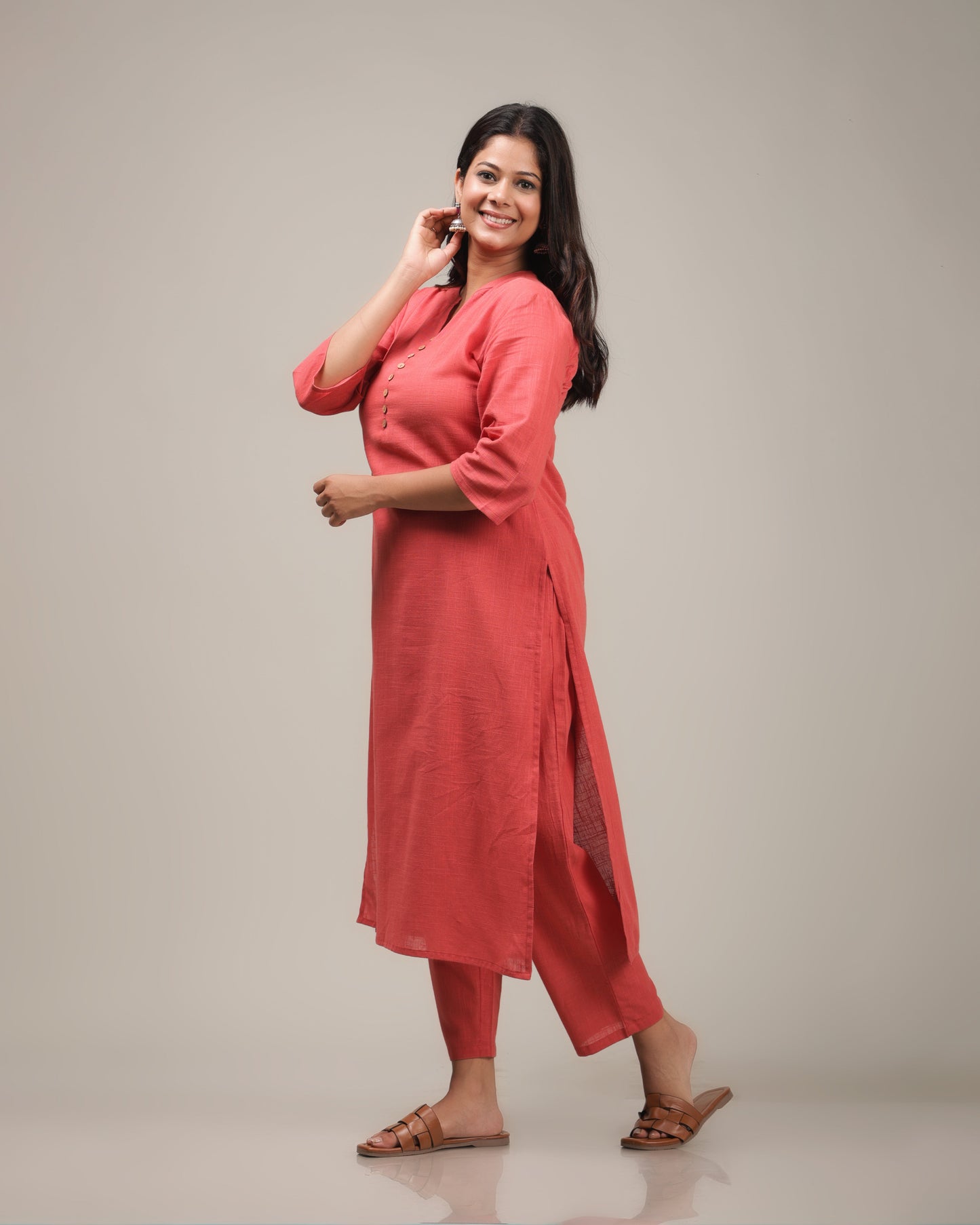 Natural Cotton Solid Straight Red Kurta