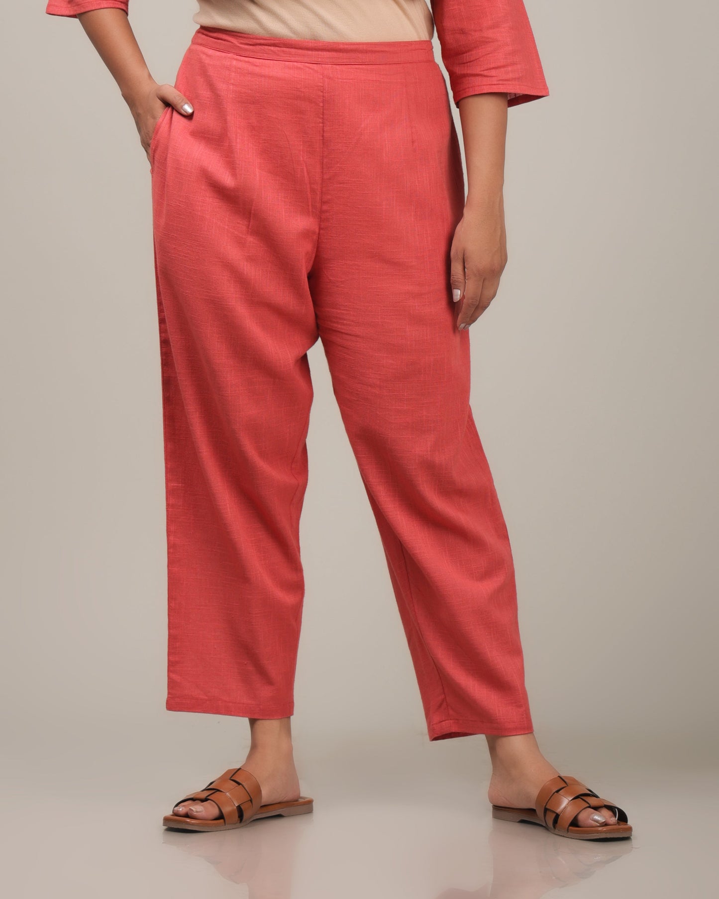 Natural Cotton Solid Straight Red Kurta