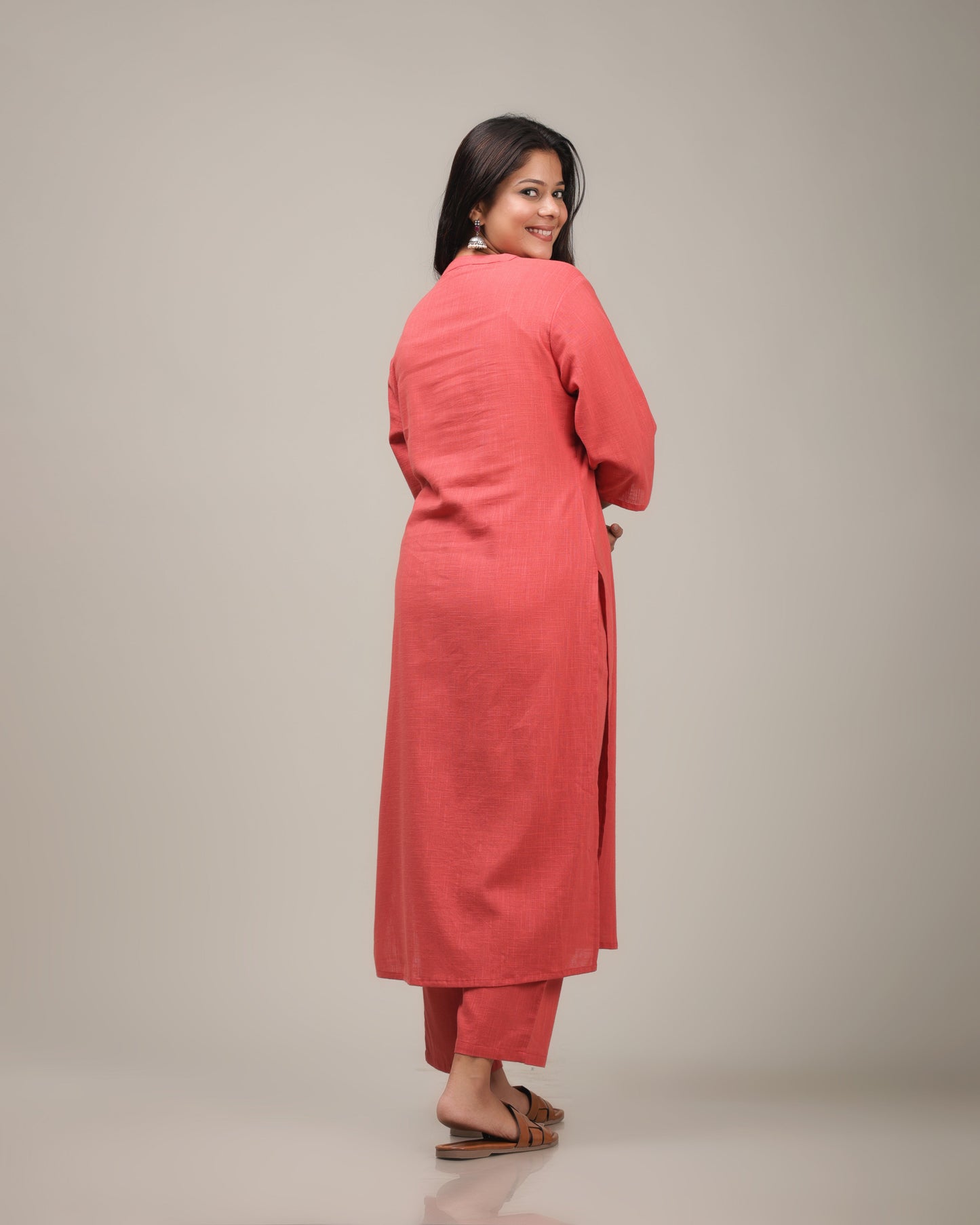 Natural Cotton Solid Straight Red Kurta