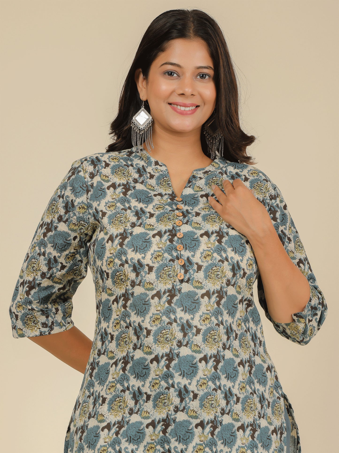 Soft Cotton Floral Straight Grey Kurta