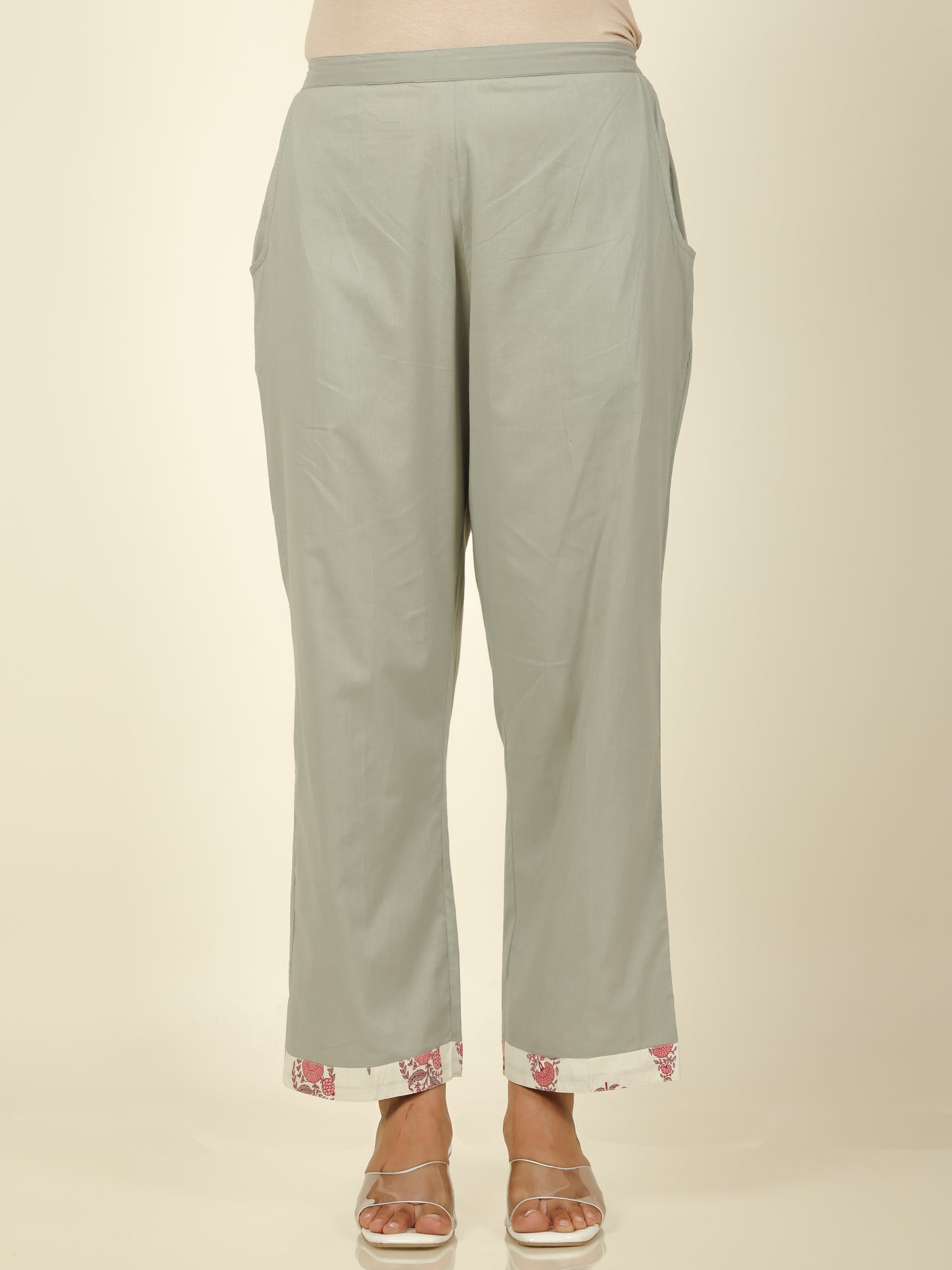 Soft Cotton Solid Grey Straight Trousers