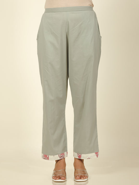 Soft Cotton Solid Grey Straight Trousers