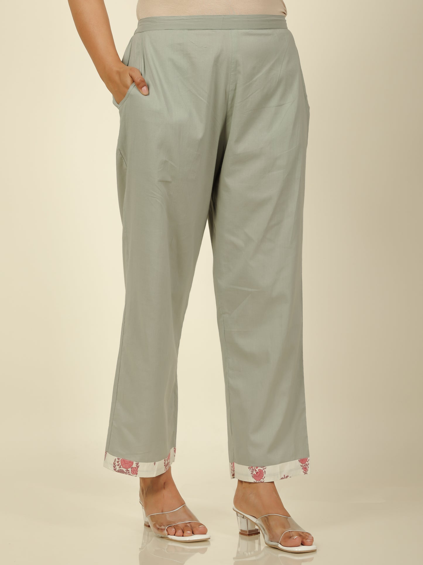Soft Cotton Solid Grey Straight Trousers