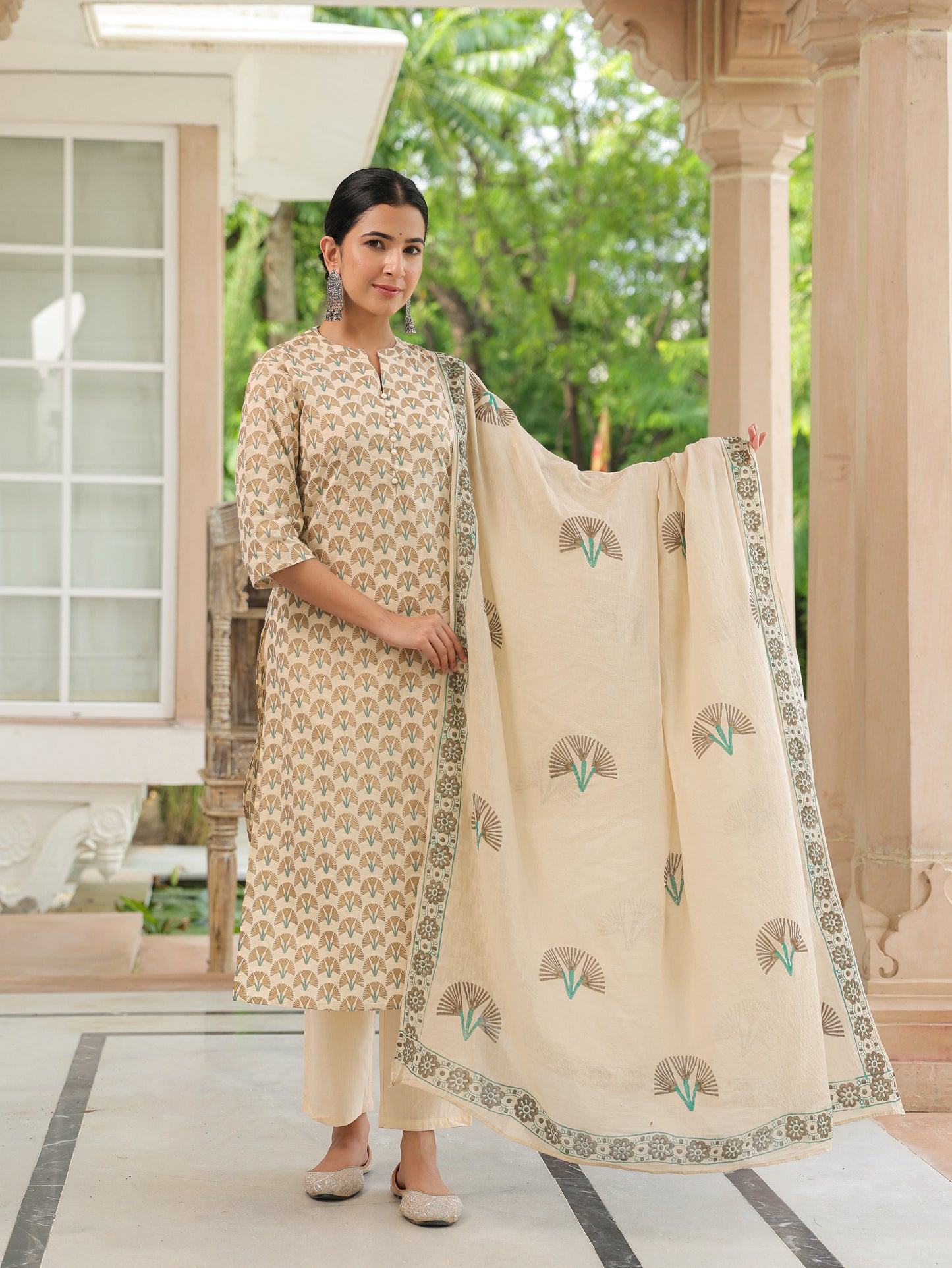 Cotton Voile Checkered beige Dupatta