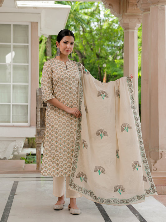 Cotton Voile Abstract Beige Dupatta