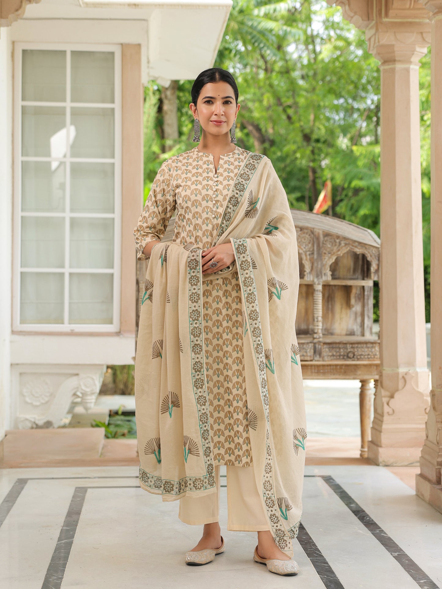 Cotton Voile Checkered beige Dupatta