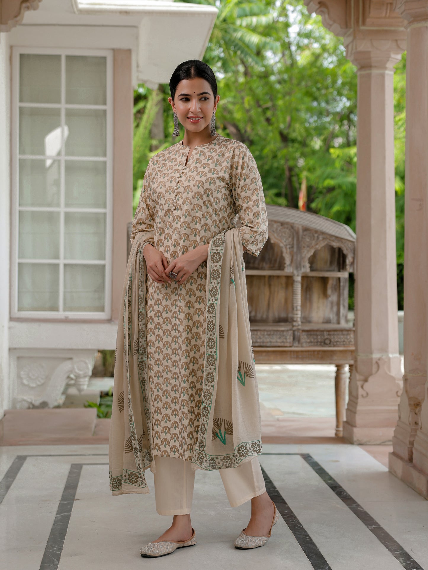 Cotton Voile Abstract Beige Dupatta