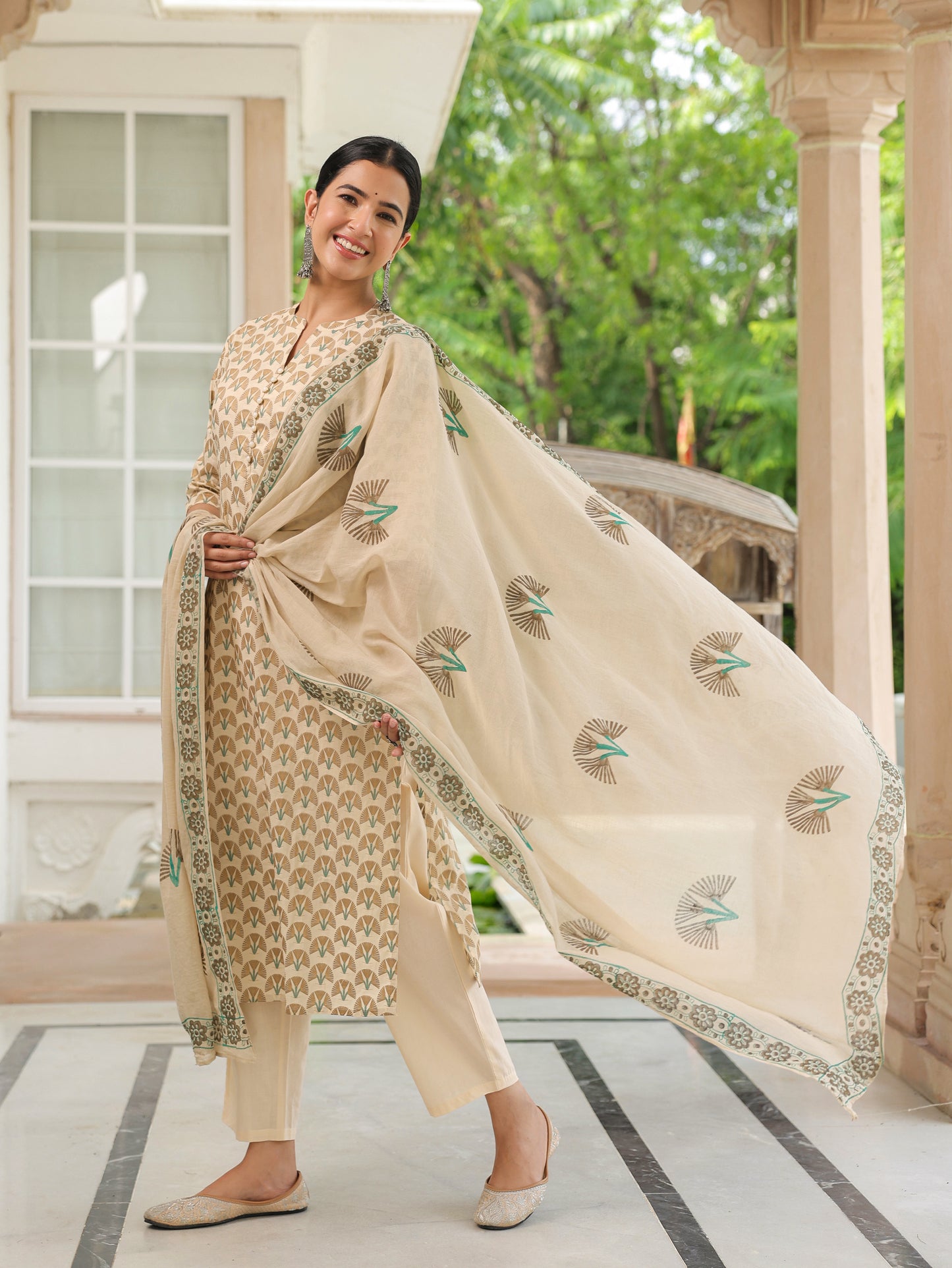 Cotton Voile Checkered beige Dupatta
