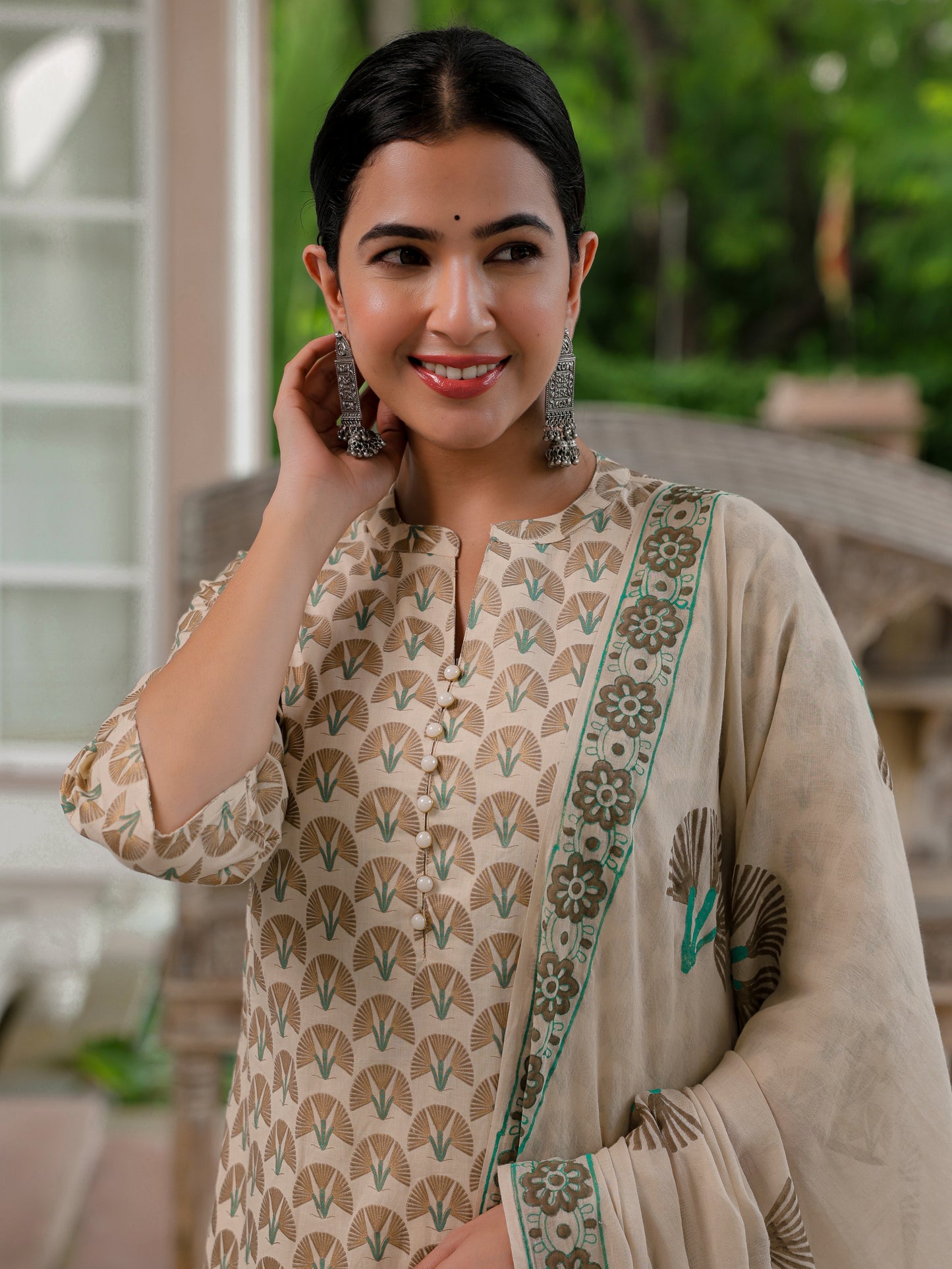 Cotton Voile Abstract Beige Dupatta
