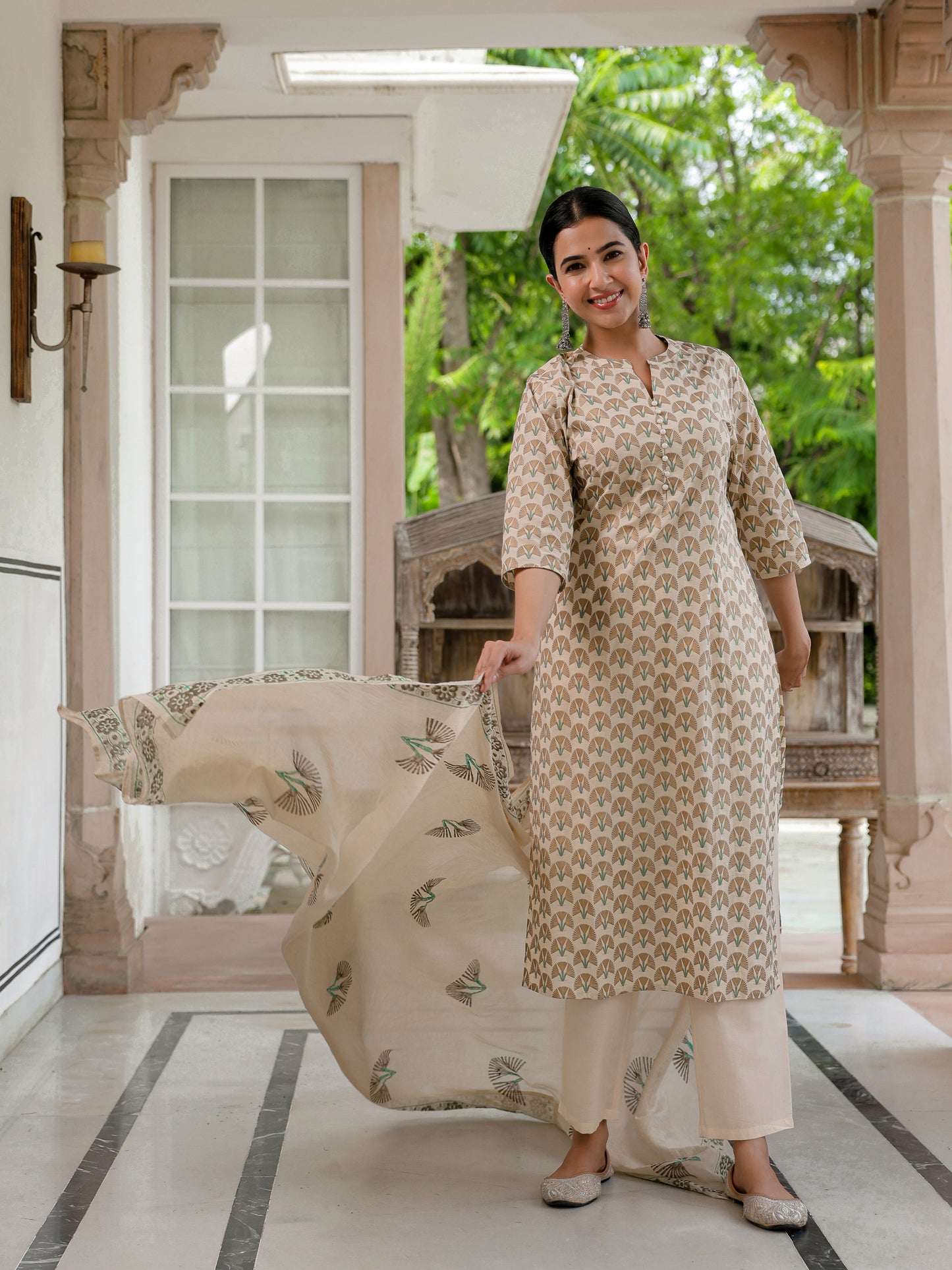 Cotton Voile Abstract Beige Dupatta