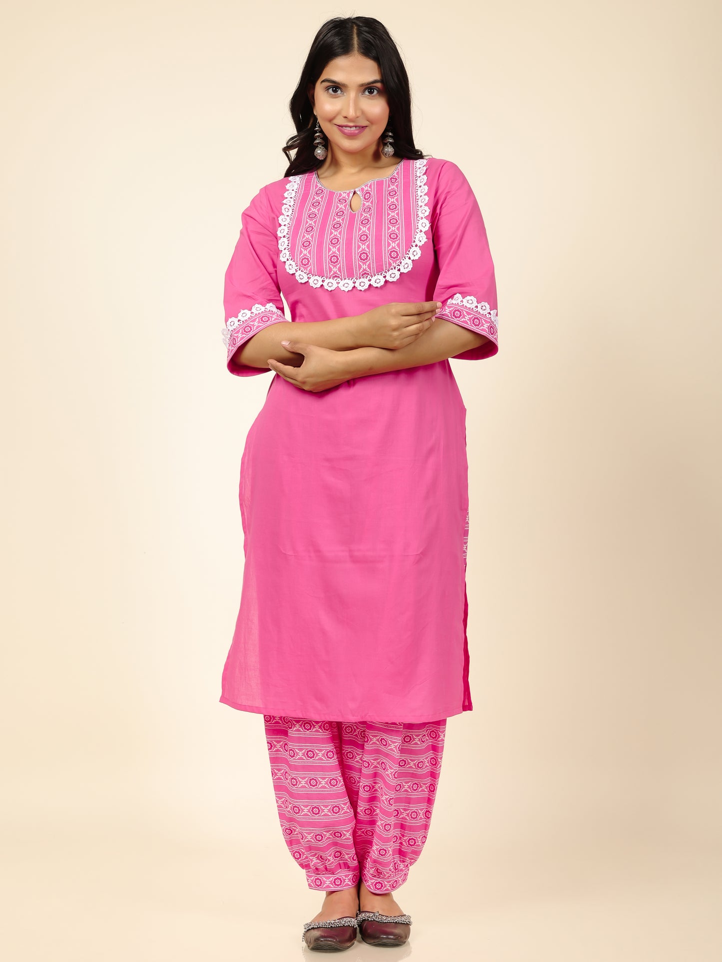 Soft Cotton Solid Straight Pink Kurta