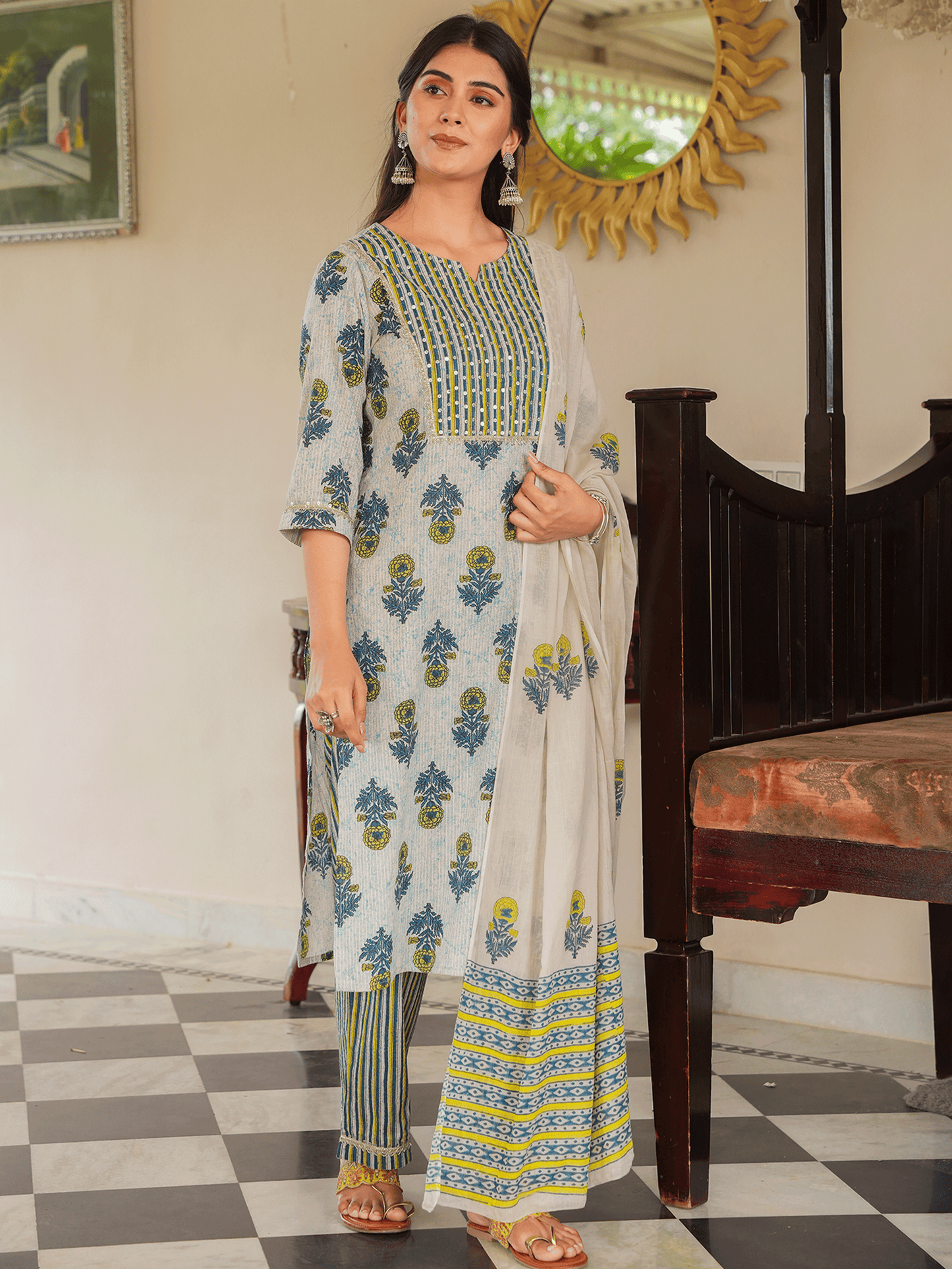 Cotton Voile Floral Beige Dupatta