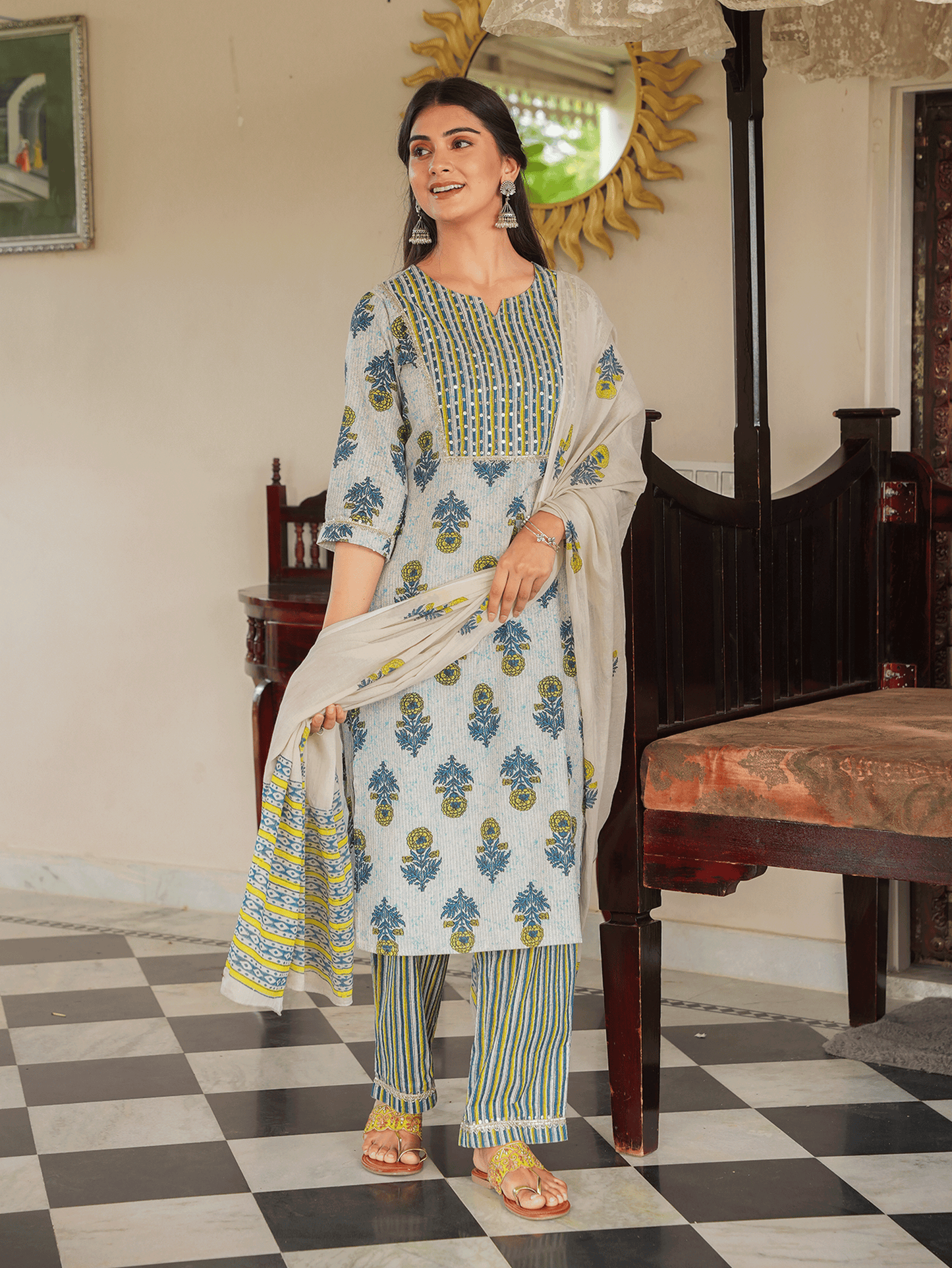 Kantha Cotton Floral Kurta