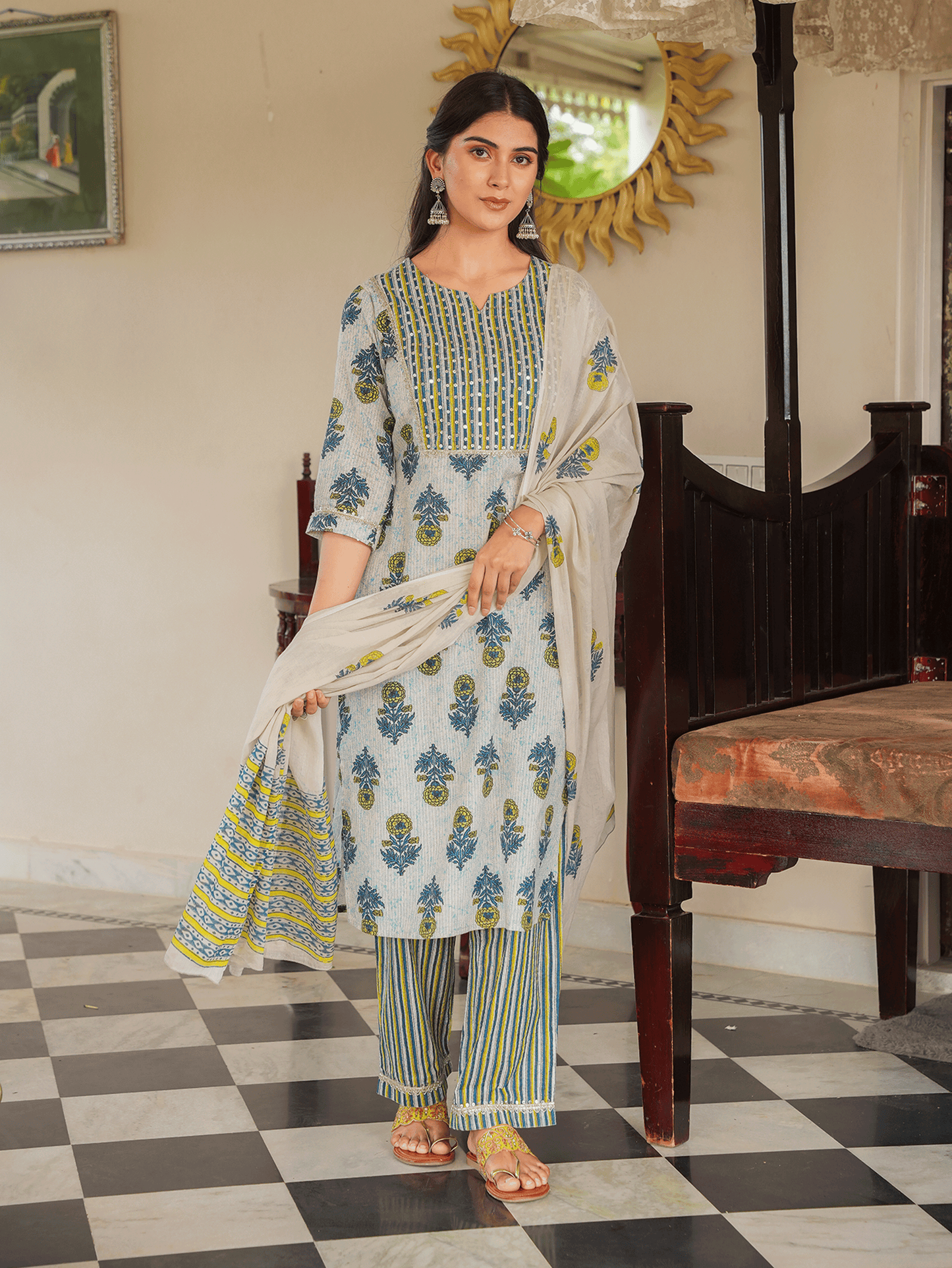 Kantha Cotton Floral Kurta