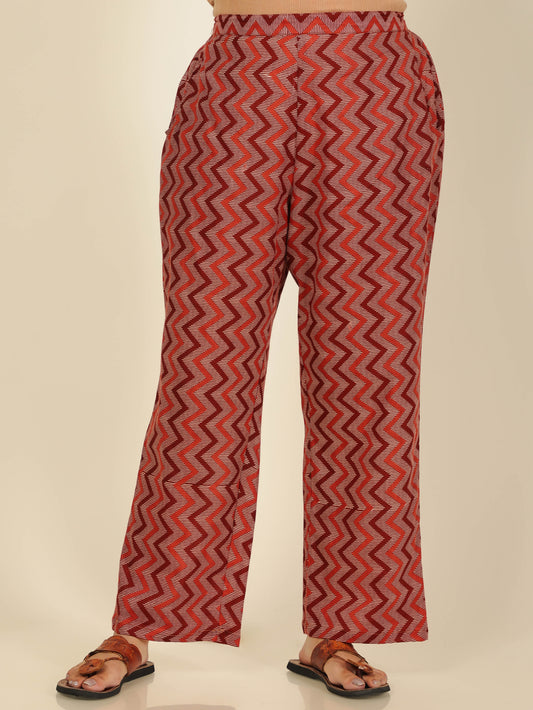 Soft Cotton Cheveron Brown Straight Trousers