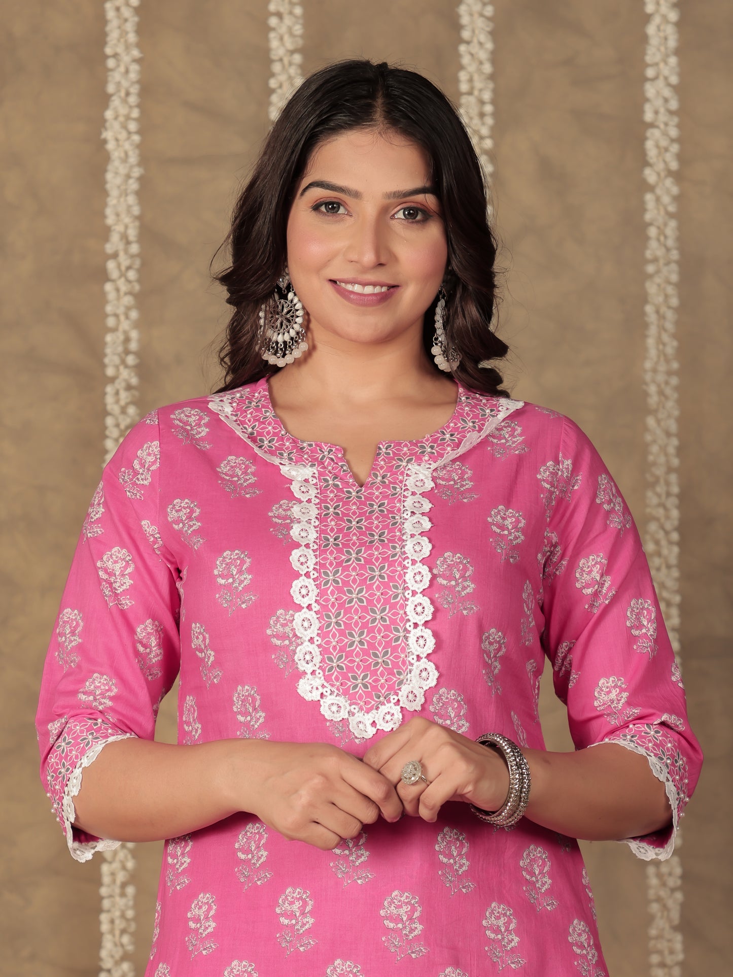 Soft Cotton Floral Straight Pink Kurta