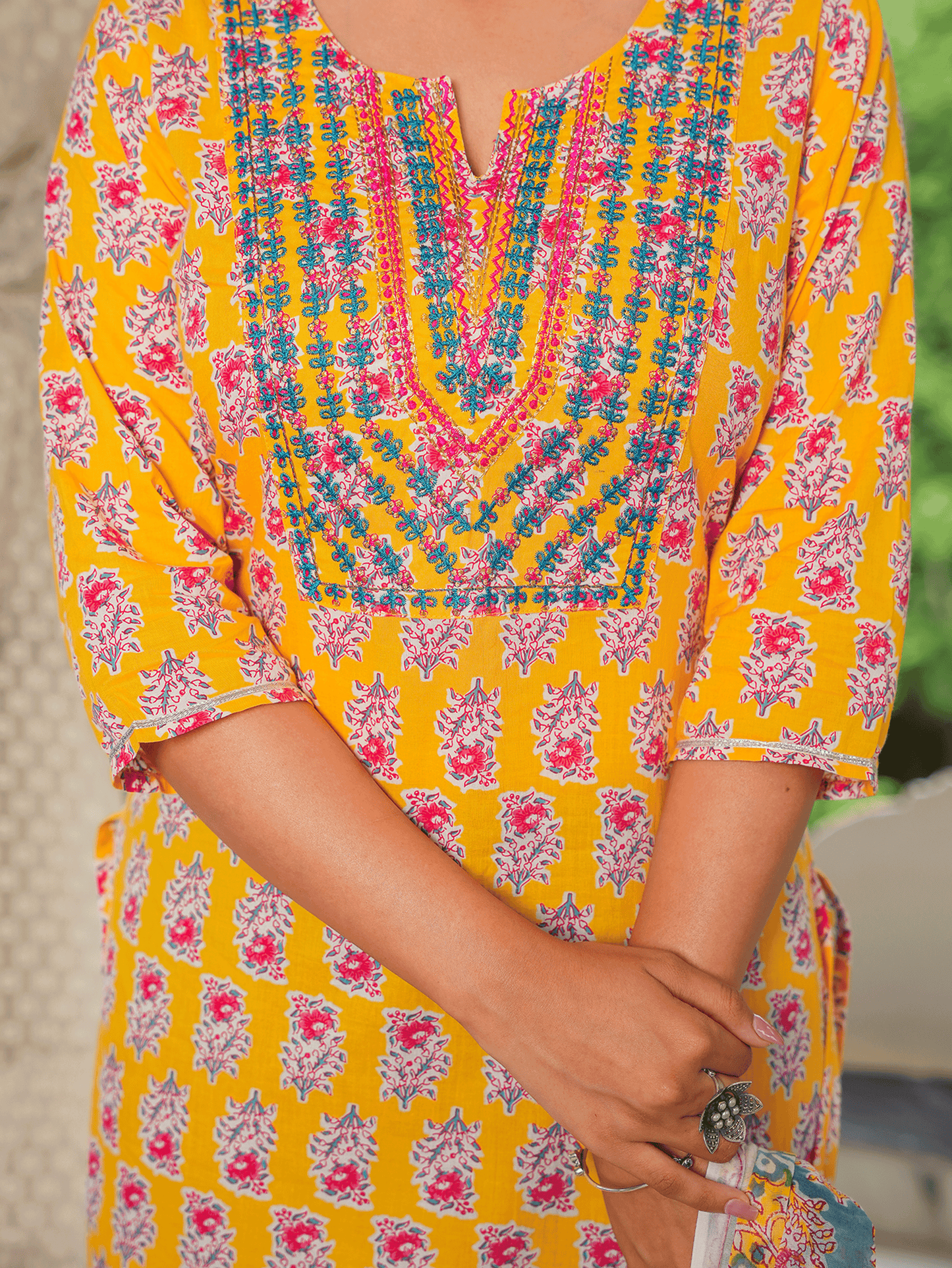 Soft Cotton Block Straight Yellow Kurta