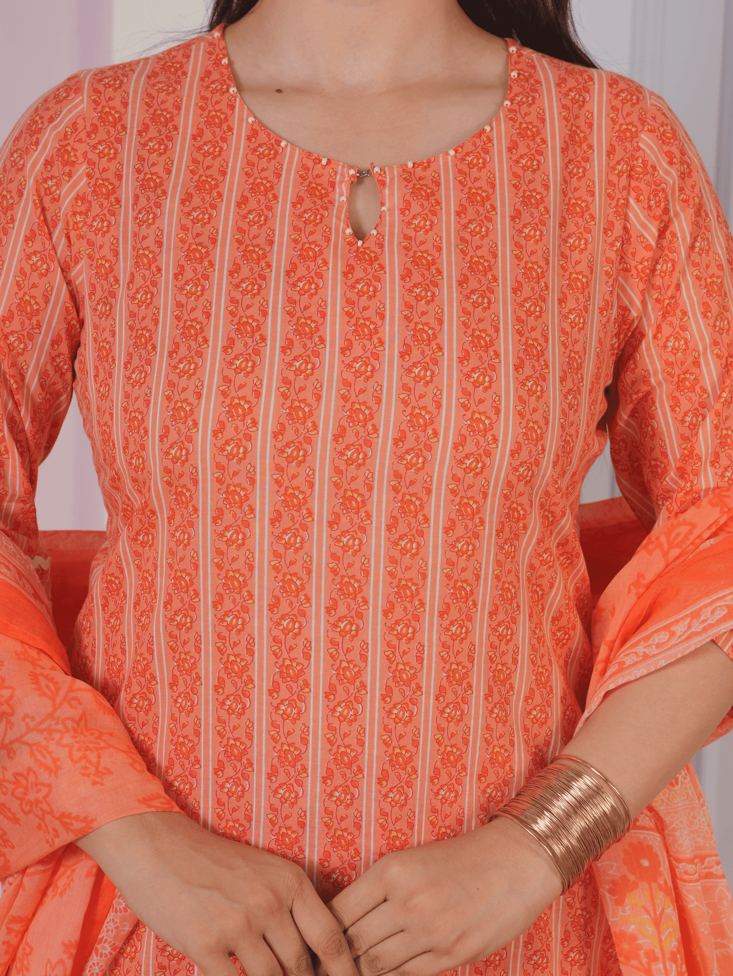 Soft Cotton Striped Straight Orange Kurta