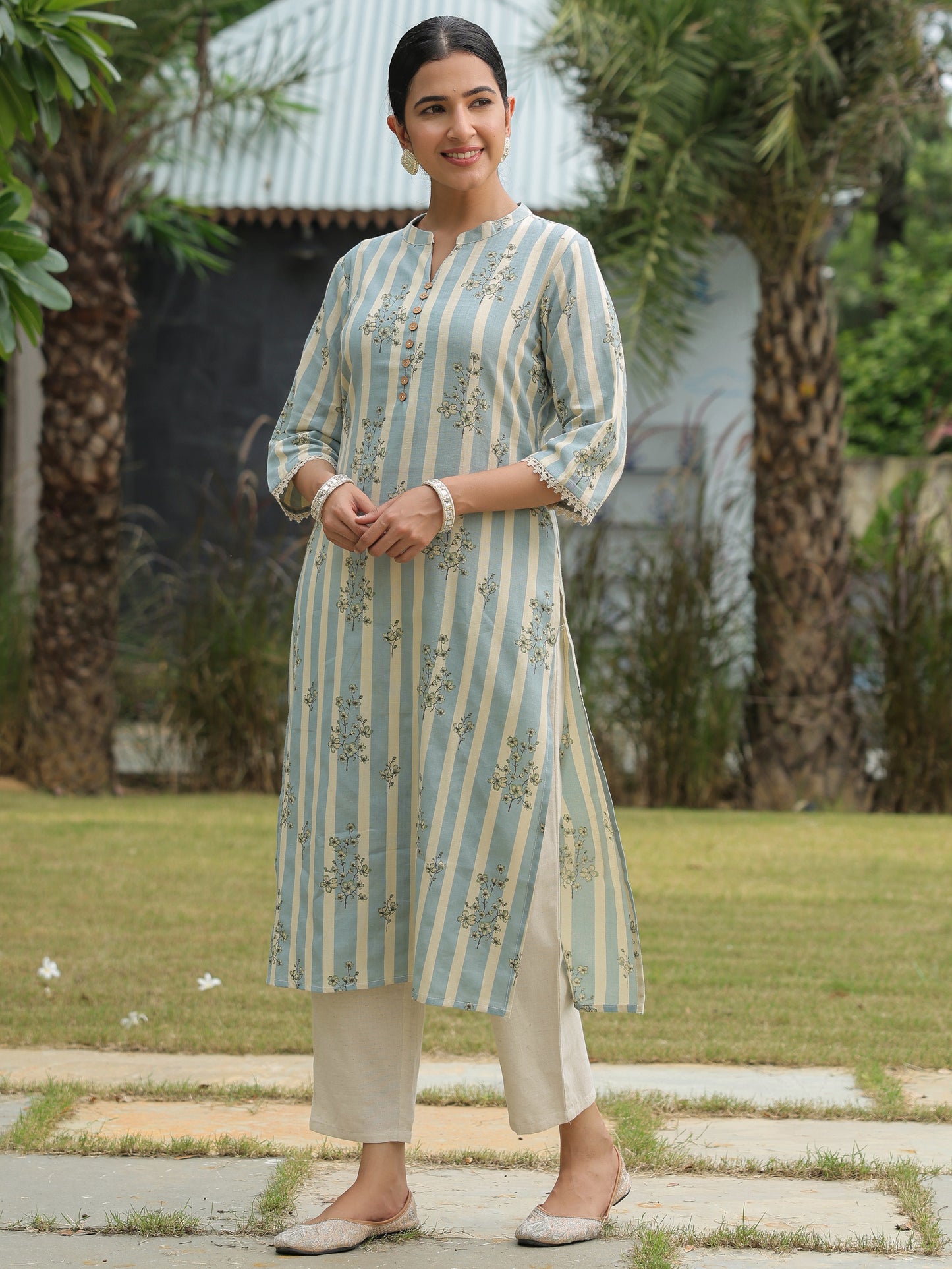 Linen Cotton Striped Kurta