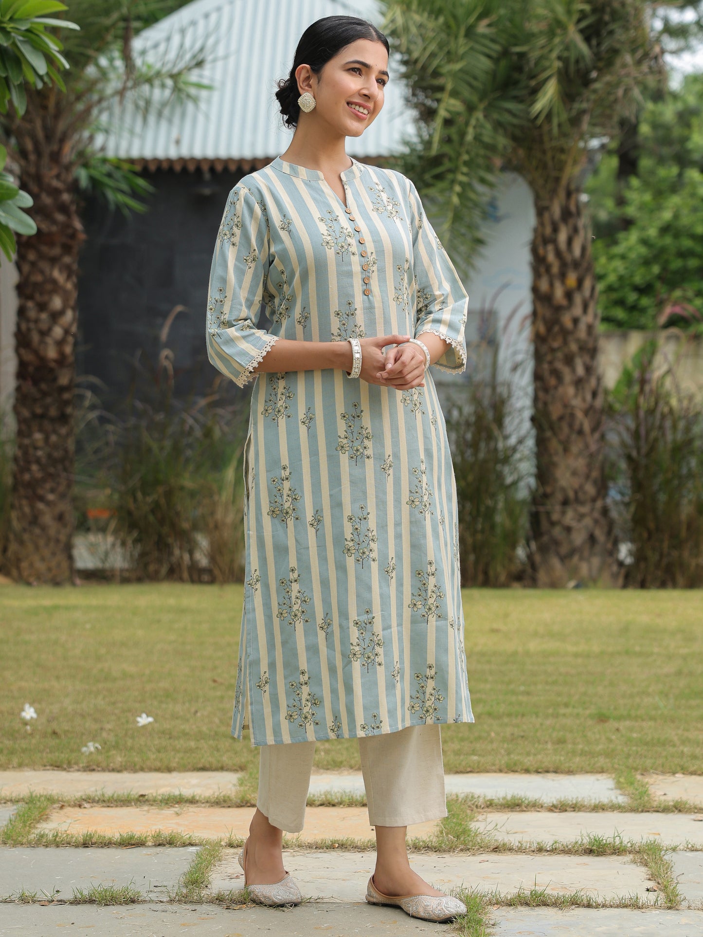 Linen Cotton Striped Kurta