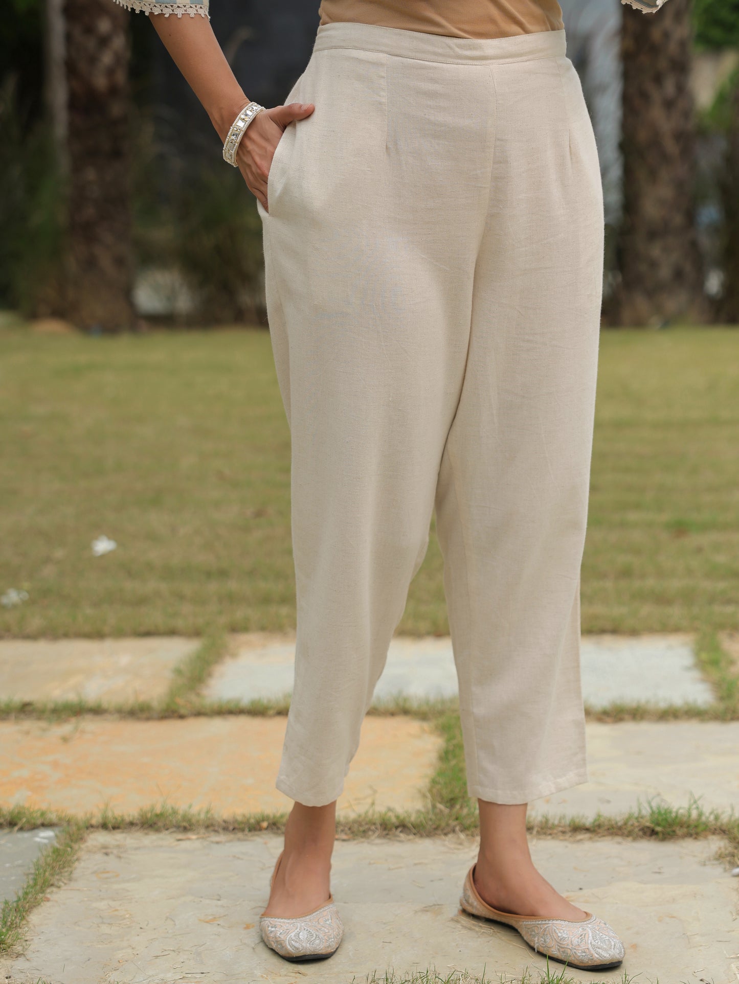 Linen Cotton Striped Straight Blue Kurta