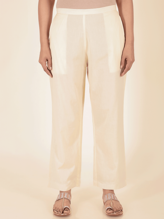 Soft Cotton Solid Cream Tapered Trousers