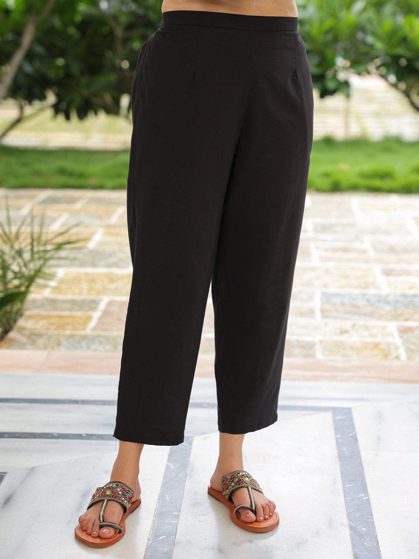 Soft Cotton Floral Straight Black Kurta