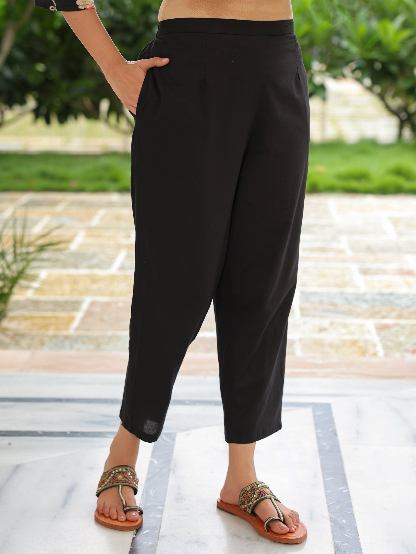 Soft Cotton Floral Straight Black Kurta