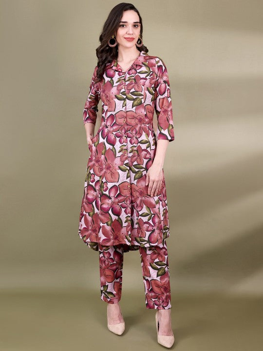 CHETI Women Floral Printed Panelled Pure Cotton Kurta Set