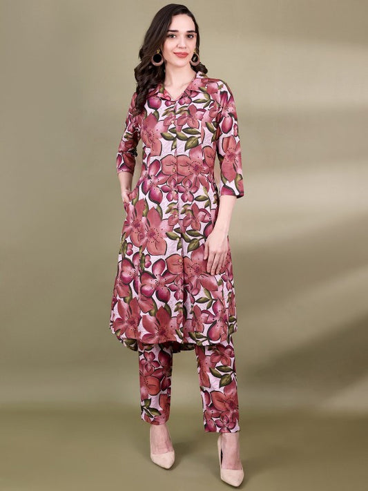 CHETI Women Floral Printed Panelled Pure Cotton Kurta Set