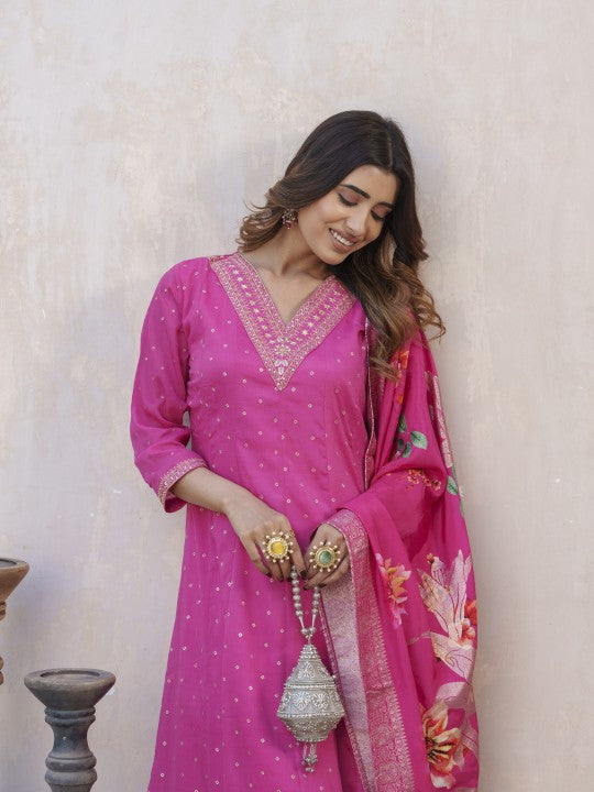 House of Pataudi Bandhani Printed V-Neck Panelled Anarkali Kurta